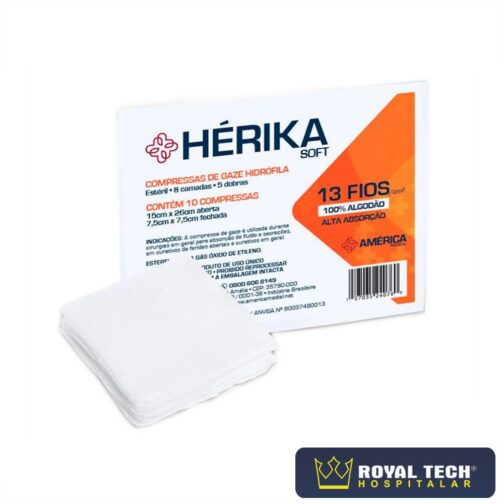 1013100022-COMPRESSA GAZE HERIKA ESTERIL 13F (7.5CMX7.5CM) PCT 10UN (AMED)