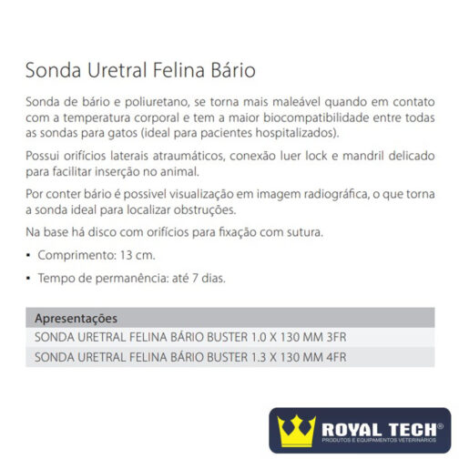 SONDA URETRAL FELINA BARIO BUSTER 3FR (1.0X130MM) 1UN (KRUUSE)