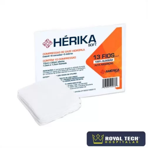 1013100022-COMPRESSA GAZE HERIKA ESTERIL 13F (7.5CMX7.5CM) PCT 10UN (AMED)