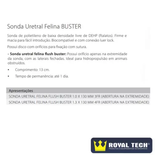 SONDA URETRAL FELINA FLUSH BUSTER 3FR (1.0X130MM) 1UN (KRUUSE)