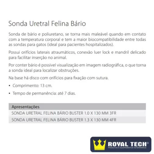 SONDA URETRAL FELINA BARIO BUSTER 4FR (1.3X130MM) 1UN (KRUUSE)