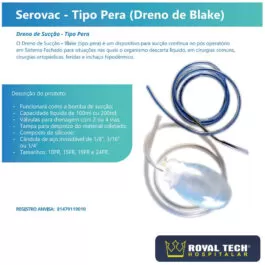 DRENO BLAKE DE SILICONE (15FR) REDONDO CANELADO C/TROCAR. E RESERVATÓRIO 100ML (SEROPLAST)